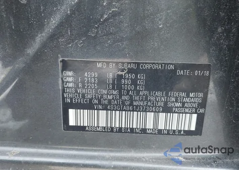 2018 Subaru Impreza 2.0I Premium from USA, damaged, VIN 4S3GTAB61J3730609